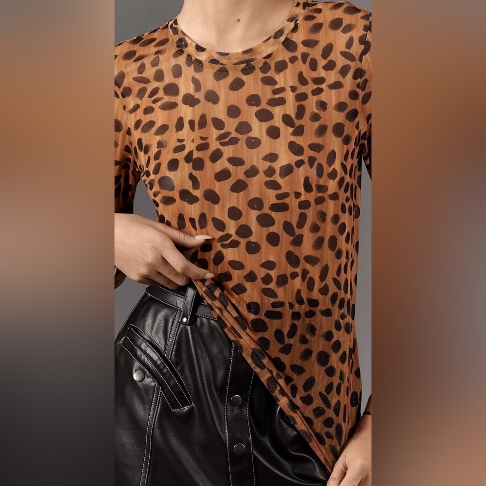 Anthropologie Porridge Leopard Print Mock Neck Long Sleeve Top - Picture 7 of 8